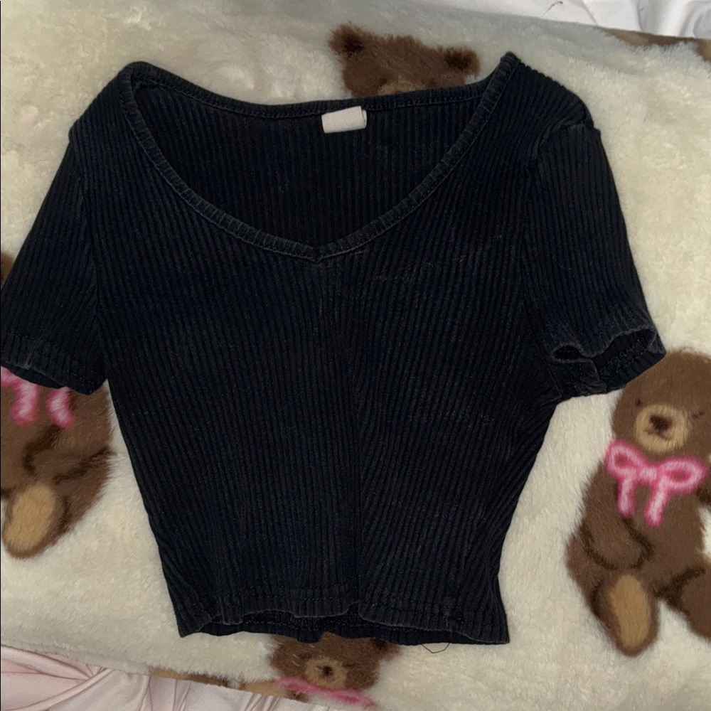 Garage Black Ribbed Short Sleeve Top